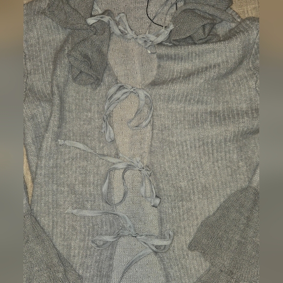 Zara Gray Ruffled Knit Cardigan - Picture 2 of 5